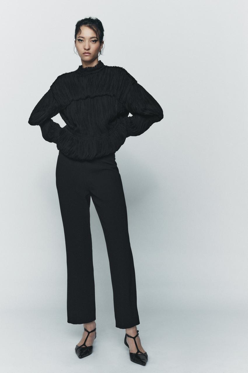 ZW COLLECTION STRAIGHT-FIT CROPPED TROUSERS - Black