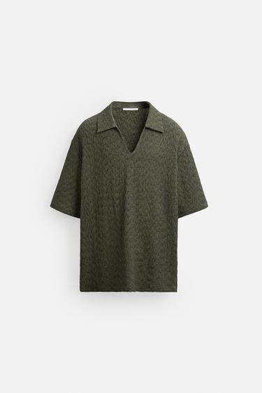 POLOSHIRT MIT STRUKTURMUSTER - Grün von Zara