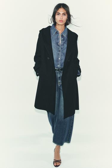 Zara SOFT HOODIE COAT - Black