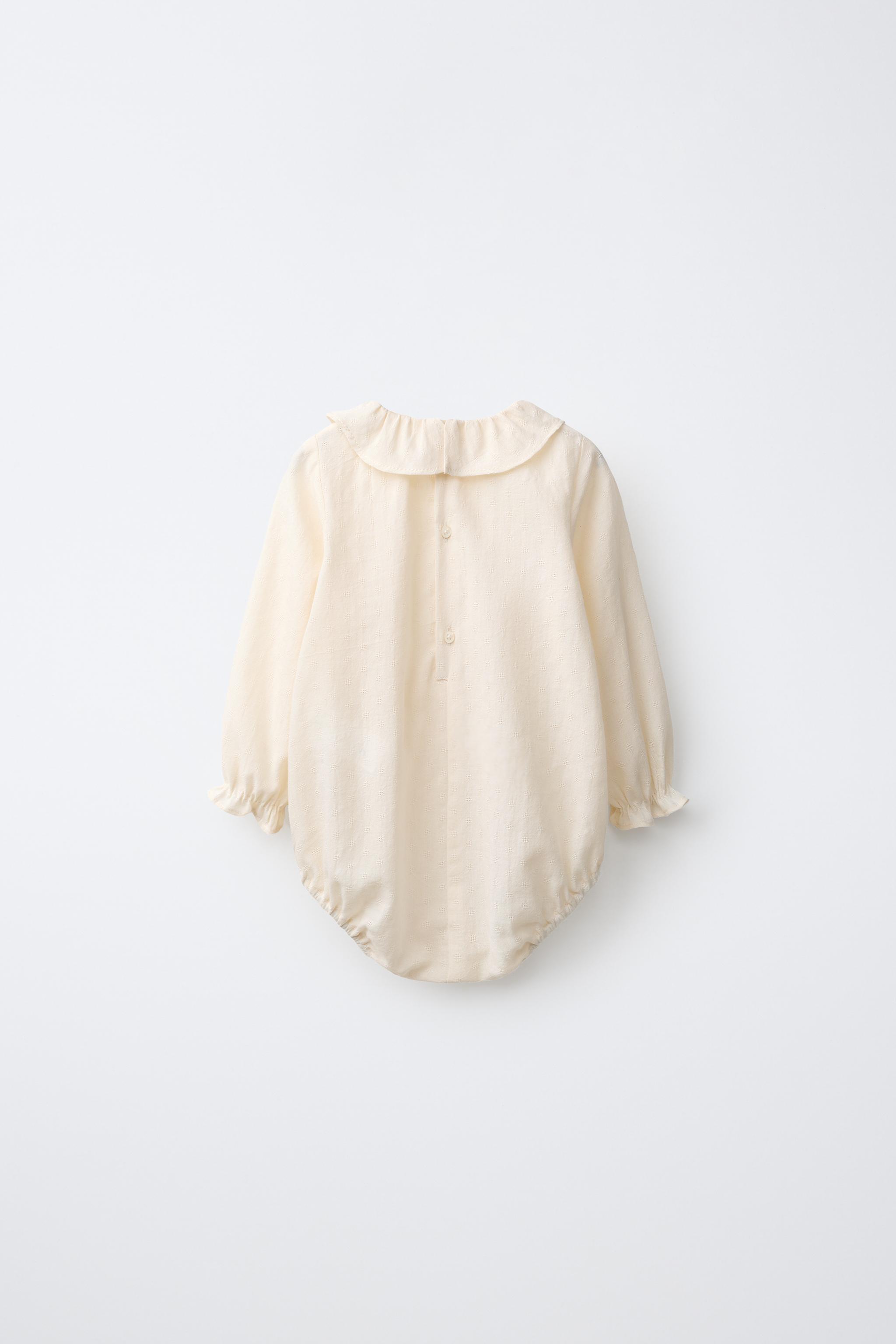 JACQUARD BODYSUIT WITH RUFFLES — Ecru