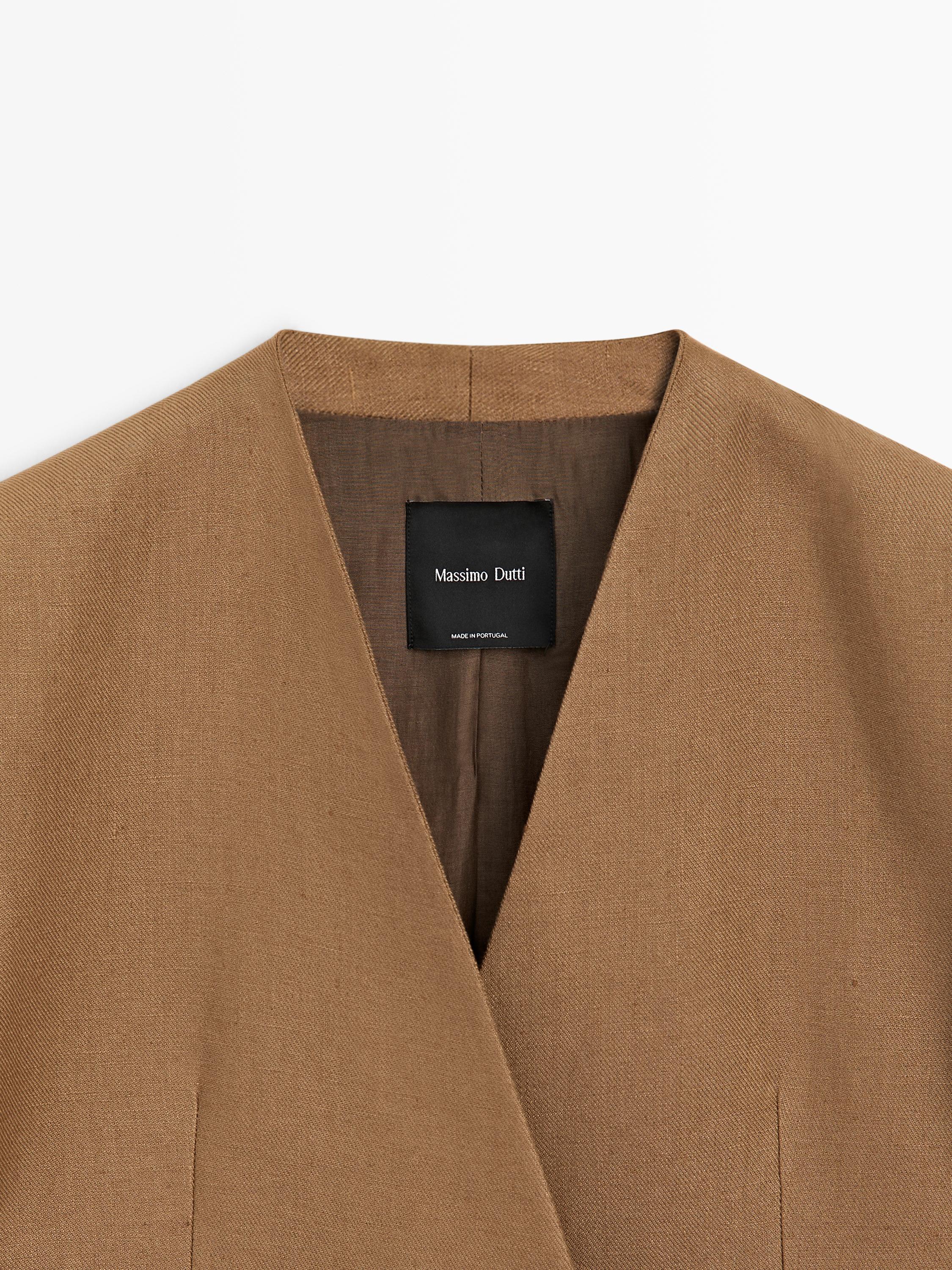 100% linen lapelless double-breasted blazer