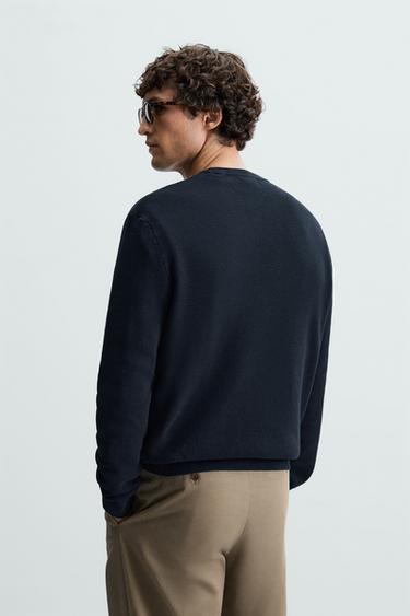 REGULAR FIT TEXTURED JUMPER - Navy blue by Zara