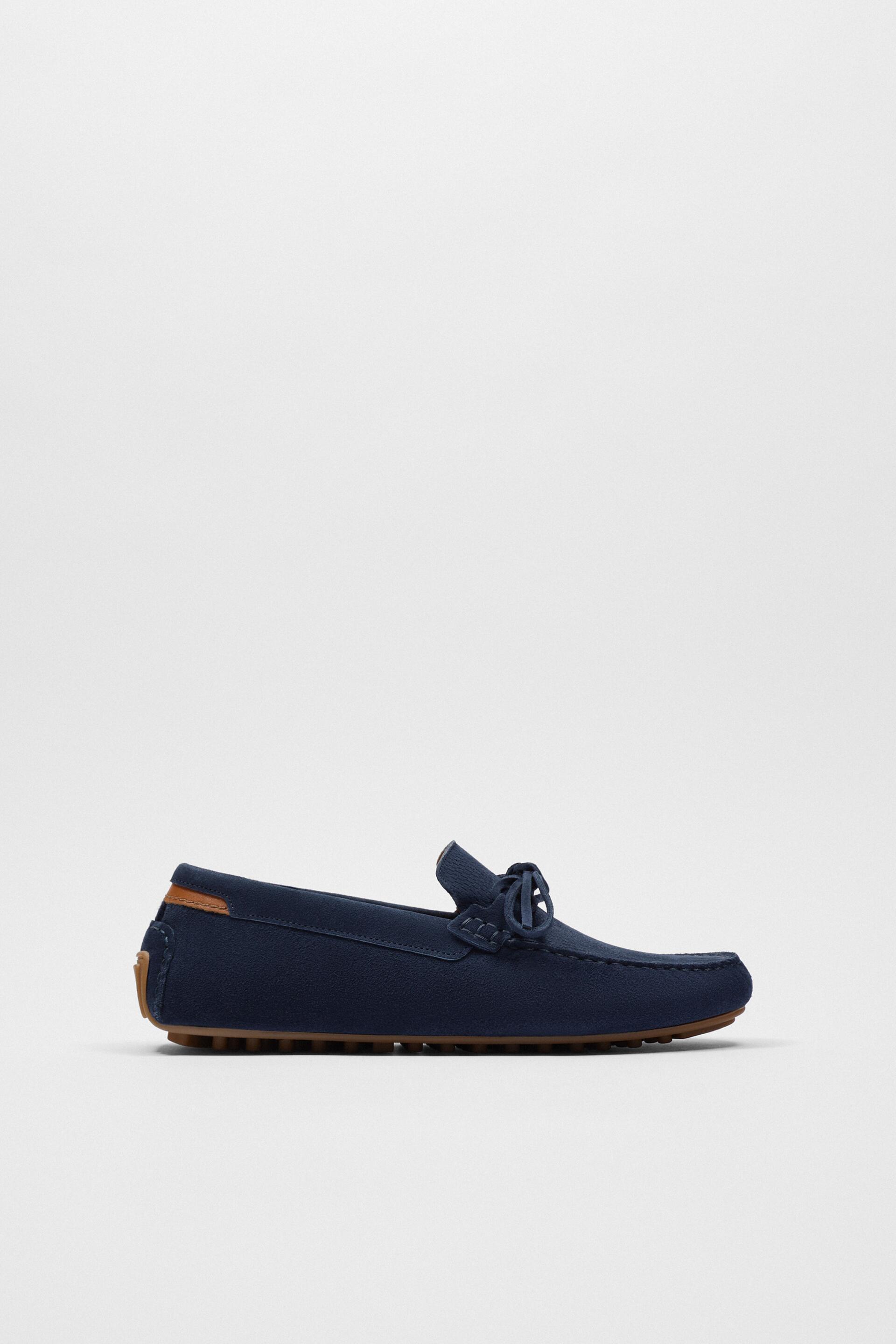 LEATHER DRIVING LOAFERS Blue ZARA United Kingdom
