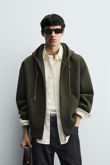 NEOPRENE-EFFECT HOODIE - Dark green by Zara