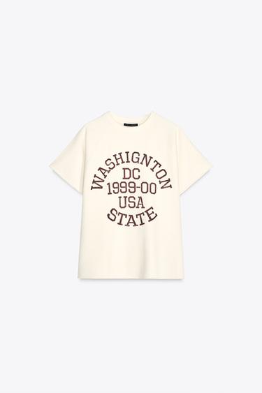 WASHED-EFFECT TEXT PLUSH SWEATSHIRT - Ecru by Zara