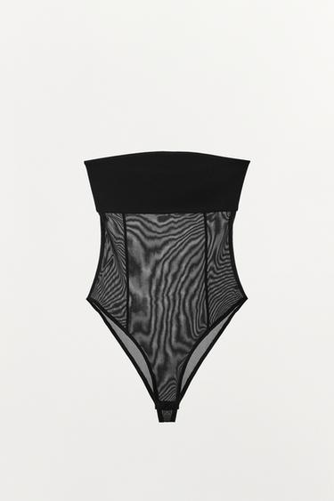 BODY BANDEAU EN TULLE COMBINÉ - Noir de Zara - Image 2