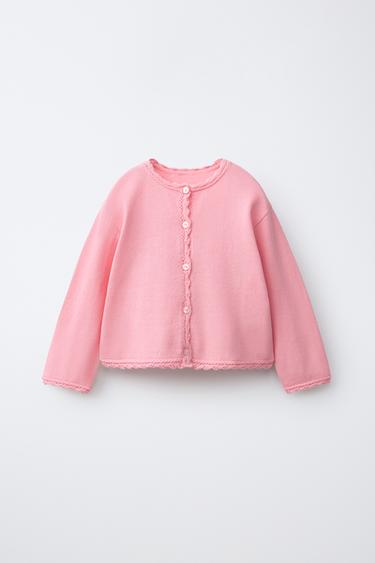 GILET EN MAILLE DÉTAILS DÉMAILLÉS - Rose corail de Zara