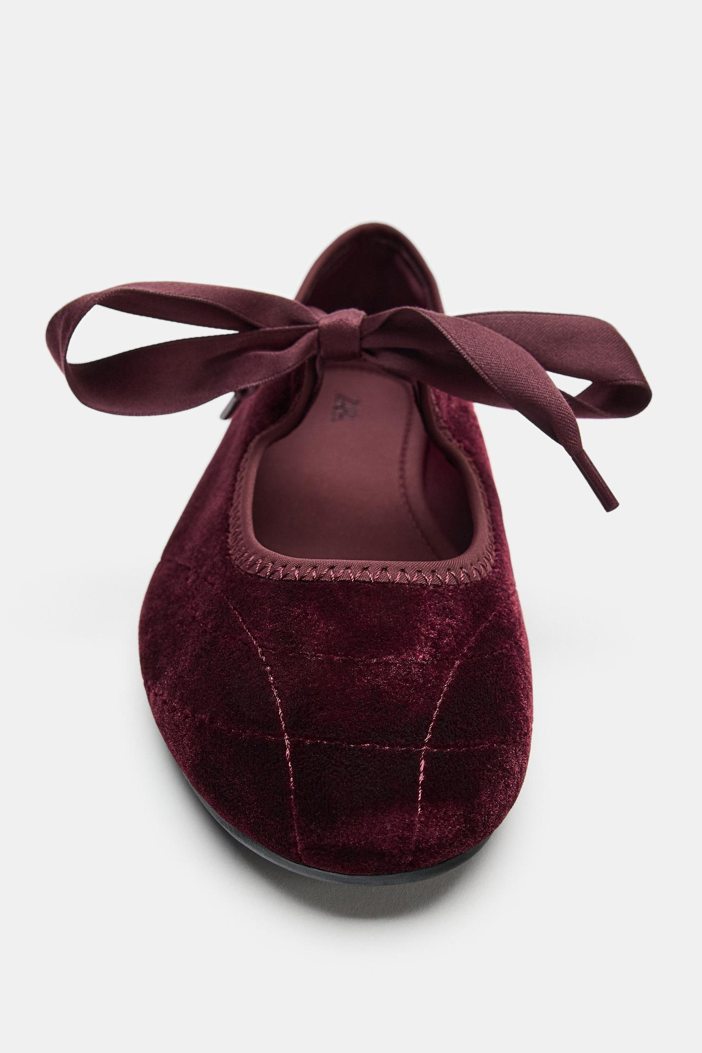 Женские балетки Zara Bow Ballet, цвет: Бордовый красный — фото 3