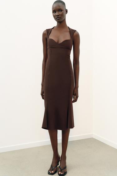 SWEETHEART NECKLINE DRESS - Brown by Zara