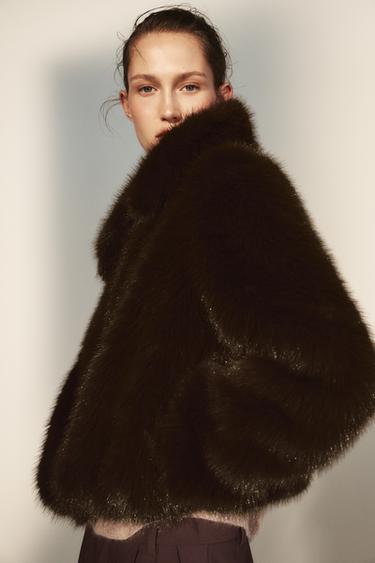 FAUX FUR JACKET WITH LAPEL COLLAR - Brown by Zara