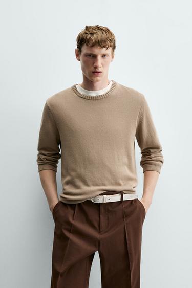 RELAXED FIT COTTON JUMPER - Light brown by Zara