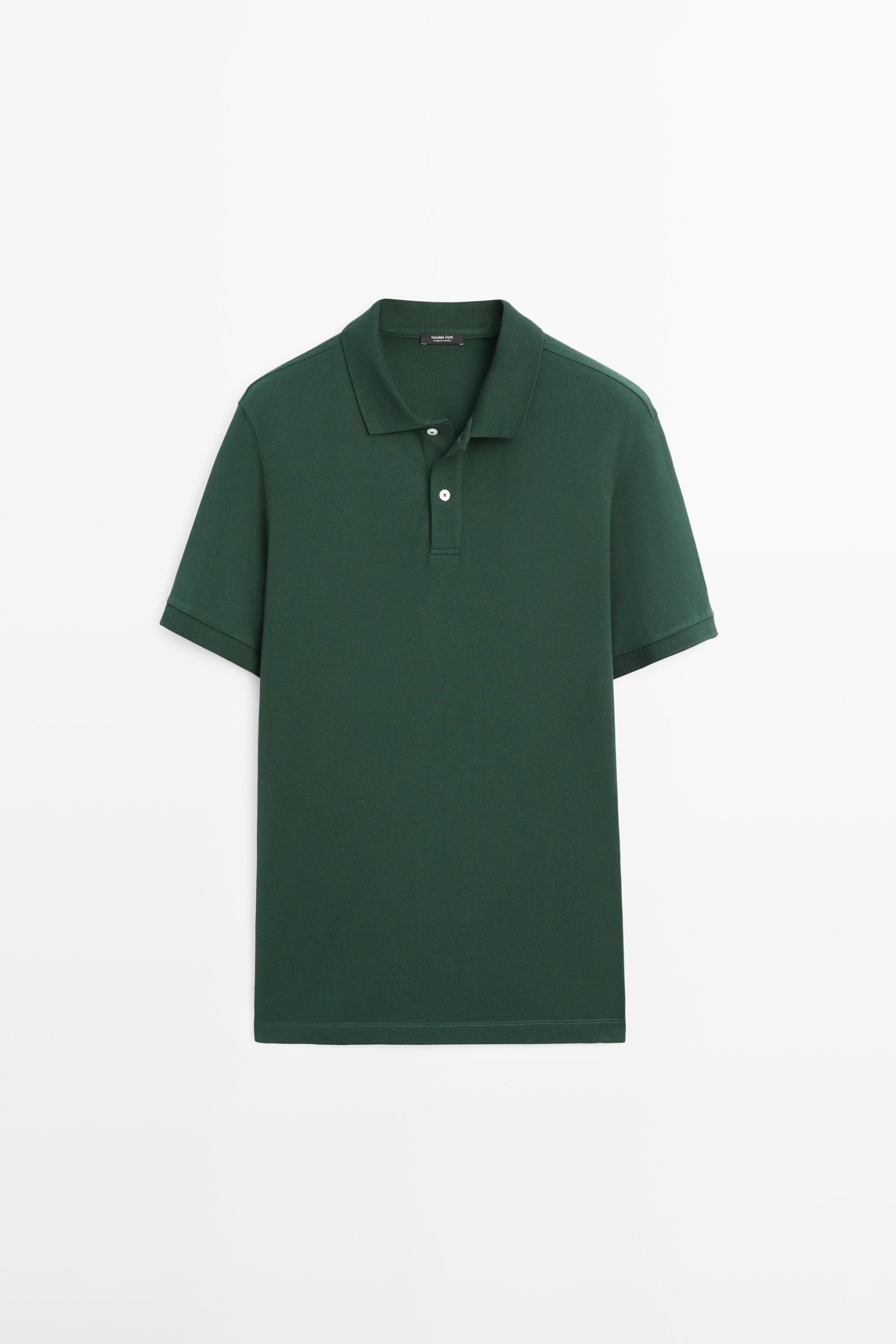 Micro-textured cotton piqué polo shirt — Bottle green