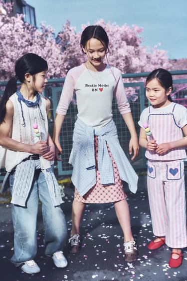 Zara 斜紋布條紋寬管褲 - 粉紅色