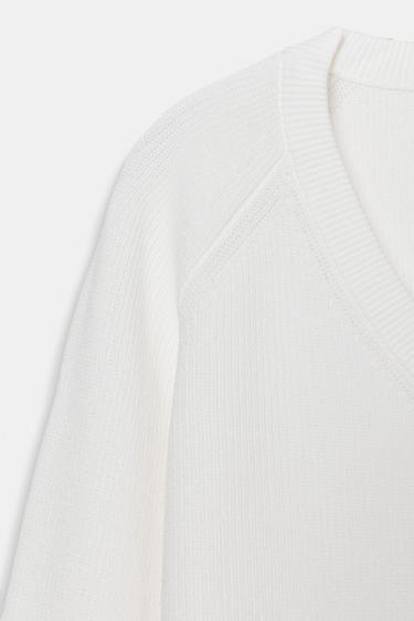 V-NECK KNIT JUMPER - White by Zara - Image 6