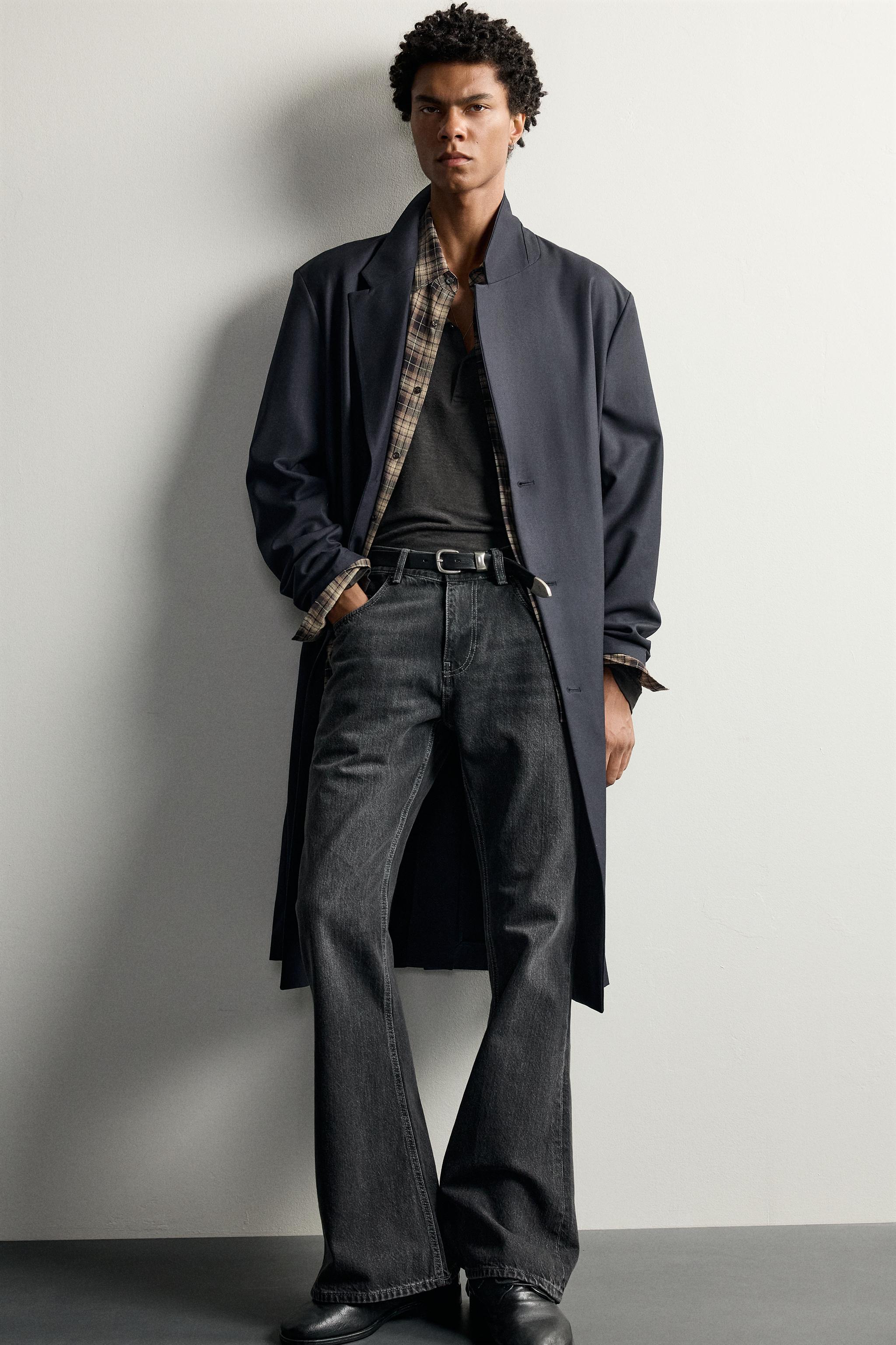 ウール混リラックスフィットフロックコート - ネイビーブルー | ZARA
