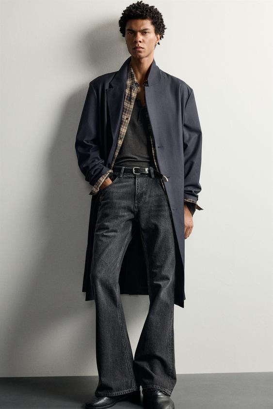 VESTE LONGUE COUPE DÉCONTRACTÉE AVEC LAINE - Bleu marine de Zara - Image 6