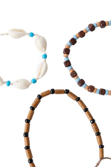 Zara THREE-PACK OF BEADED SHELL BRACELETS - Brown