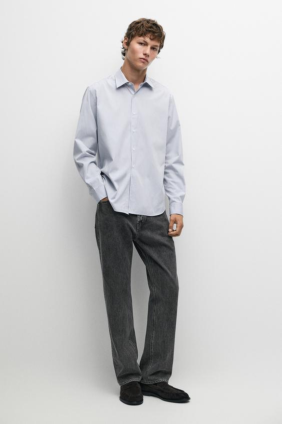 Camisa regular fit rayas 100% algodón - Celeste de Zara - Imagen 0