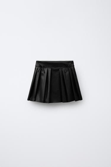 FAUX LEATHER BOX PLEAT SKIRT WITH BOWS - Black by Zara - Image 0