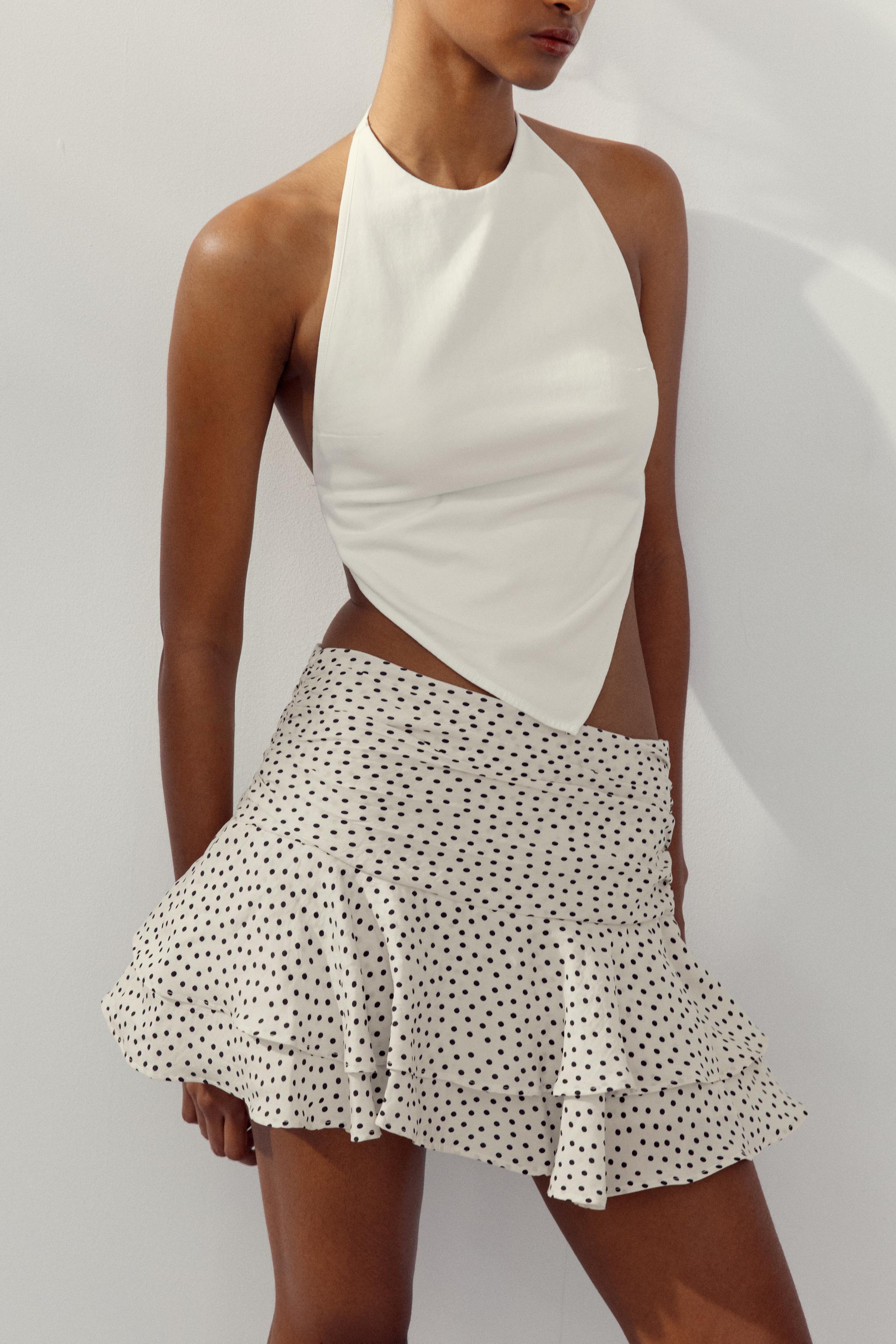 RUFFLE SKORT Ecru Black ZARA India - Main Image