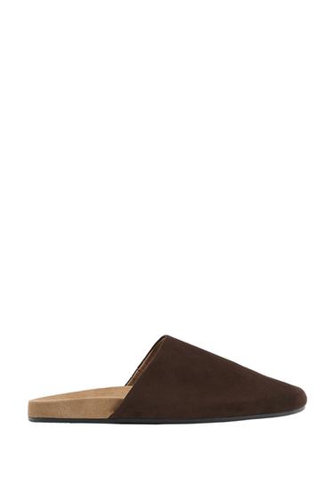 FLAT LEATHER MULES - Chocolate Brown by Zara