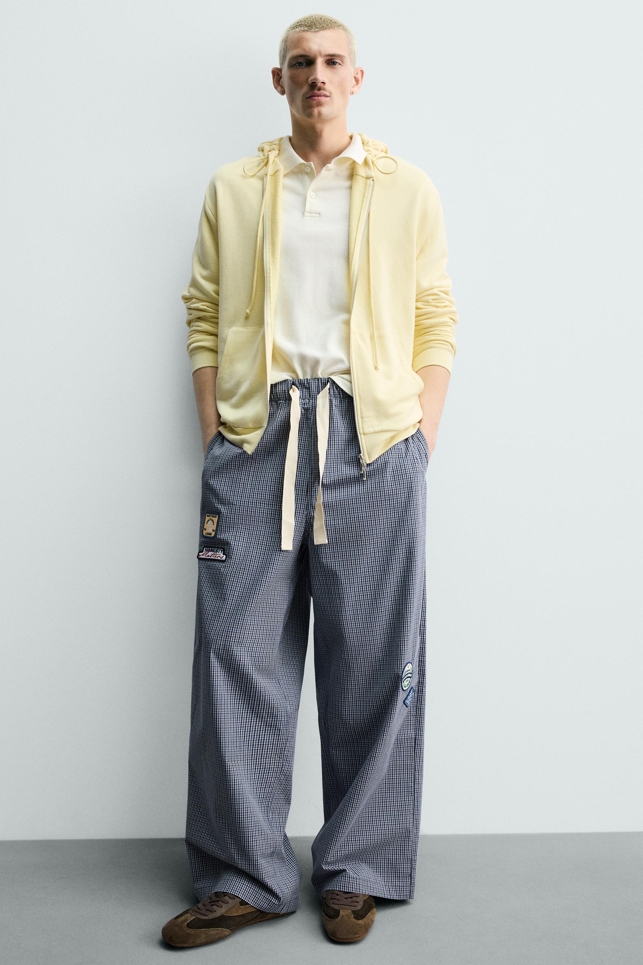 パンツ 30's Wool Jacquard PatternJodhpurs Pants RELAXED FIT PATCHWORK CHECK PANTS - Navy blue | ZARA United States