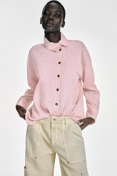 STRIPED HIGH NECK SHIRT - Pink by Zara