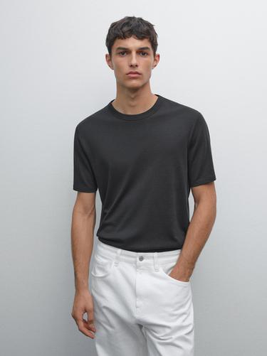 Zara Short sleeve cotton blend T-shirt - Black