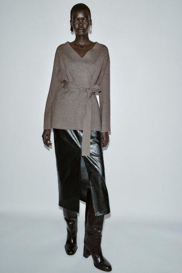 BELTED KNIT CARDIGAN - Mink by Zara