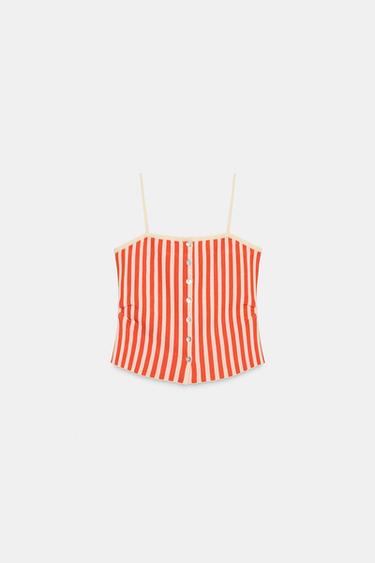 KNIT BUTTON-UP TOP - white-orange by Zara - Image 0