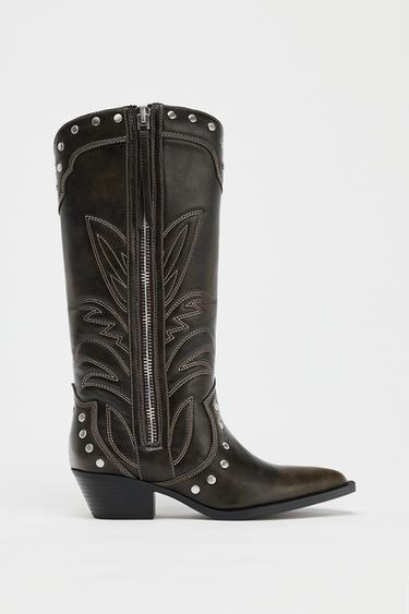 BOTTES COW-BOY À CLOUS - Marron de Zara