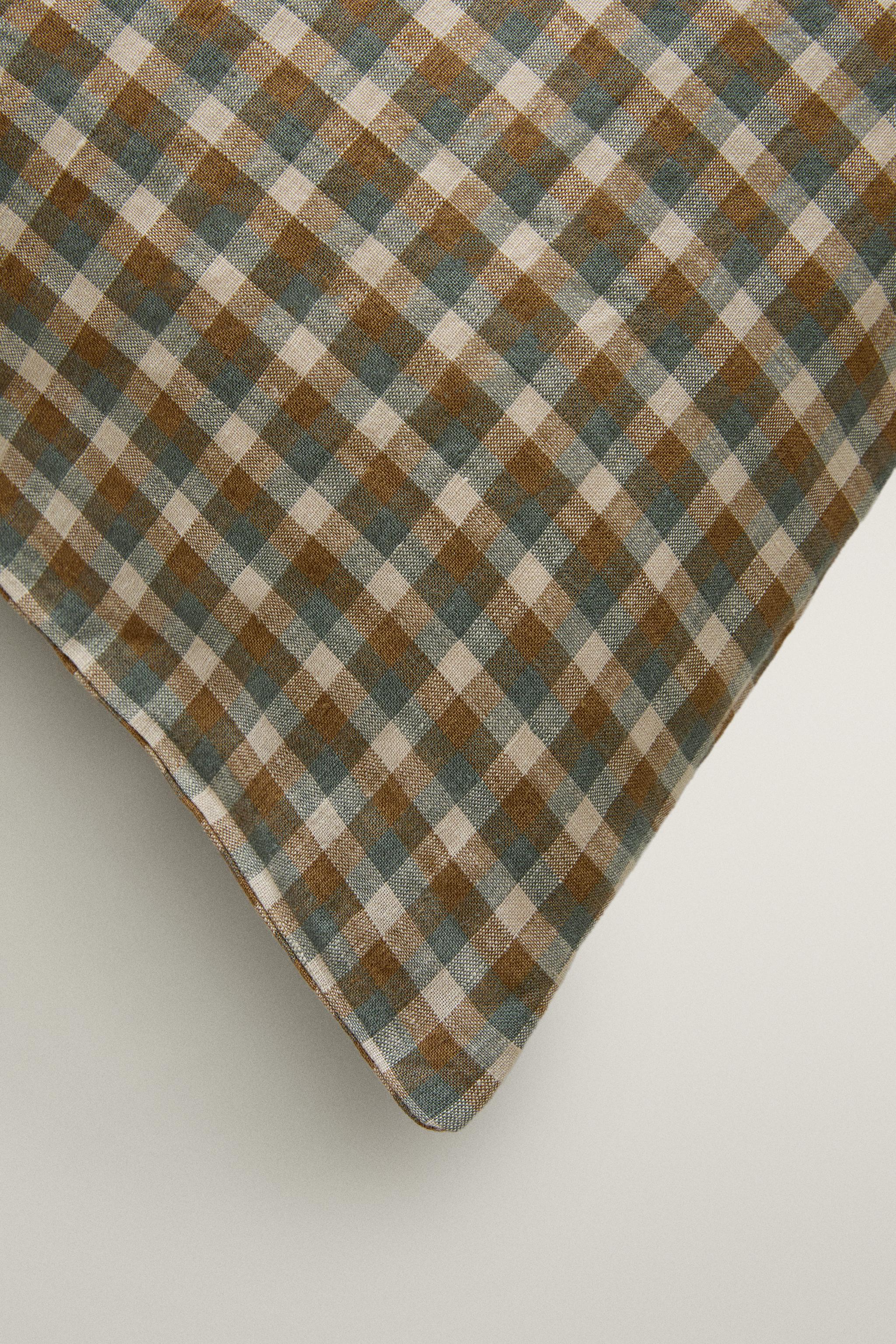 HOUSSE DE COUSSIN LIN CARREAUX