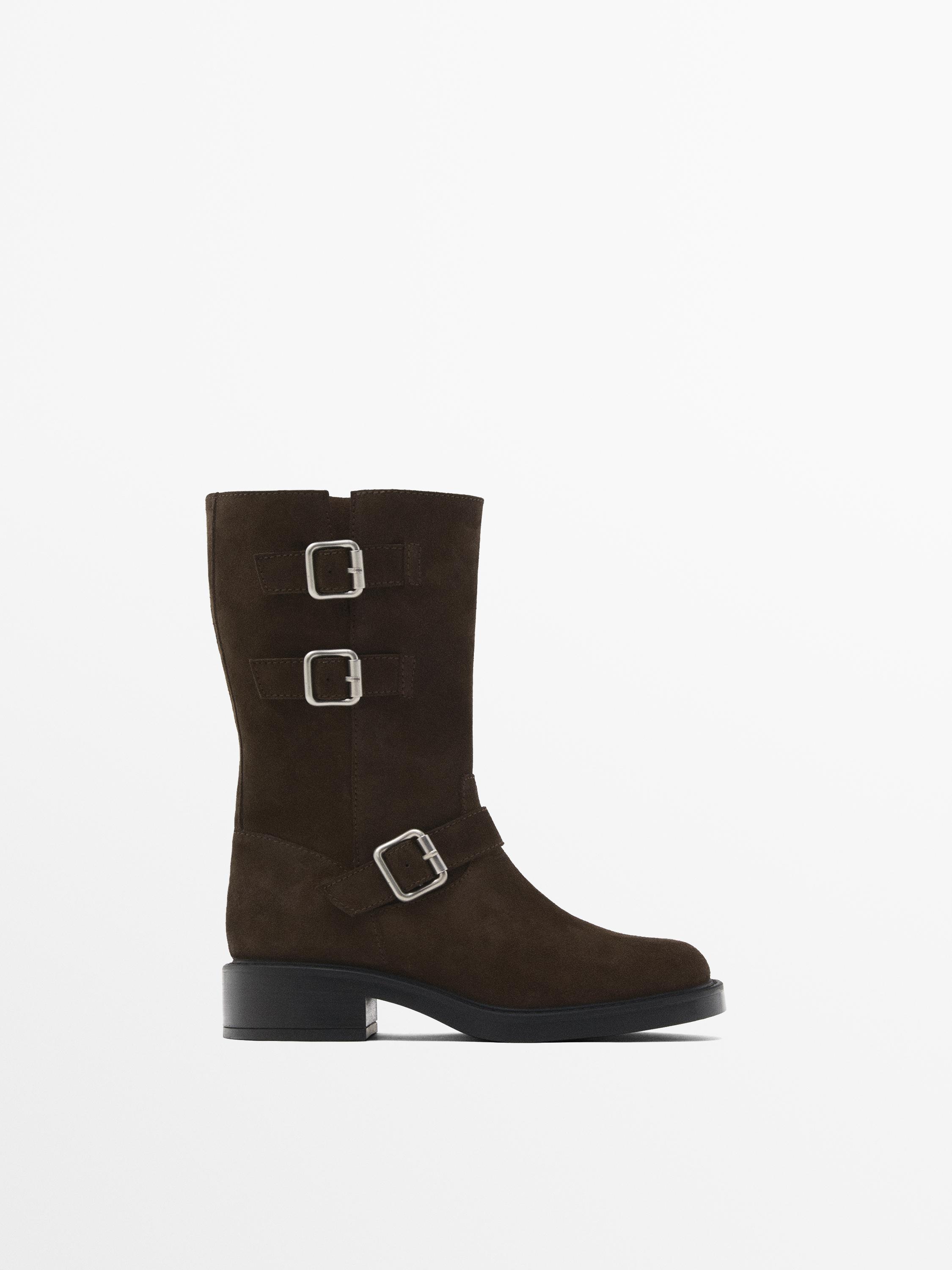 Leather biker ankle boots zara on sale