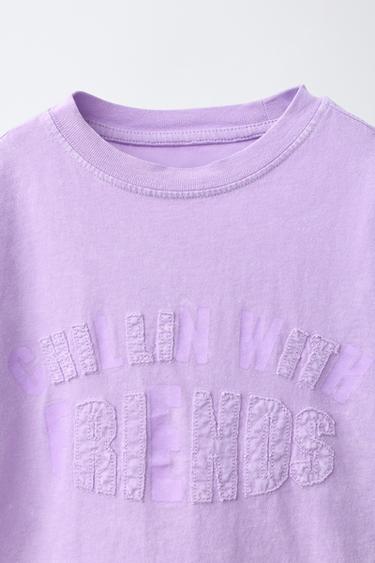 T-SHIRT WITH RAISED SLOGAN - Lilac by Zara - Image 2