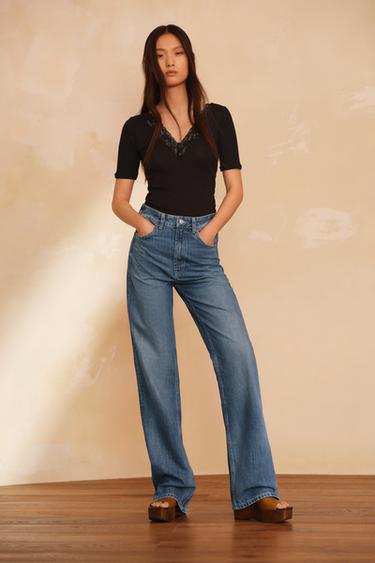 TRF WIDE-LEG HIGH-WAIST FULL-LENGTH JEANS - Blue by Zara