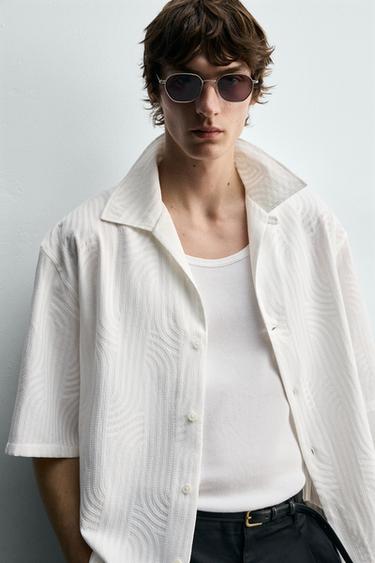 EMBROIDERED JACQUARD SHIRT - Oyster-white by Zara - Image 4