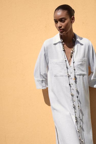 ROBE CHEMISE EN LIN - Blanc de Zara - Image 5