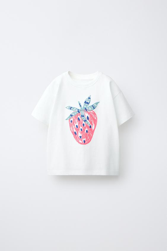 FRUIT PRINT AND EMBROIDERED T-SHIRT - White | ZARA Canada