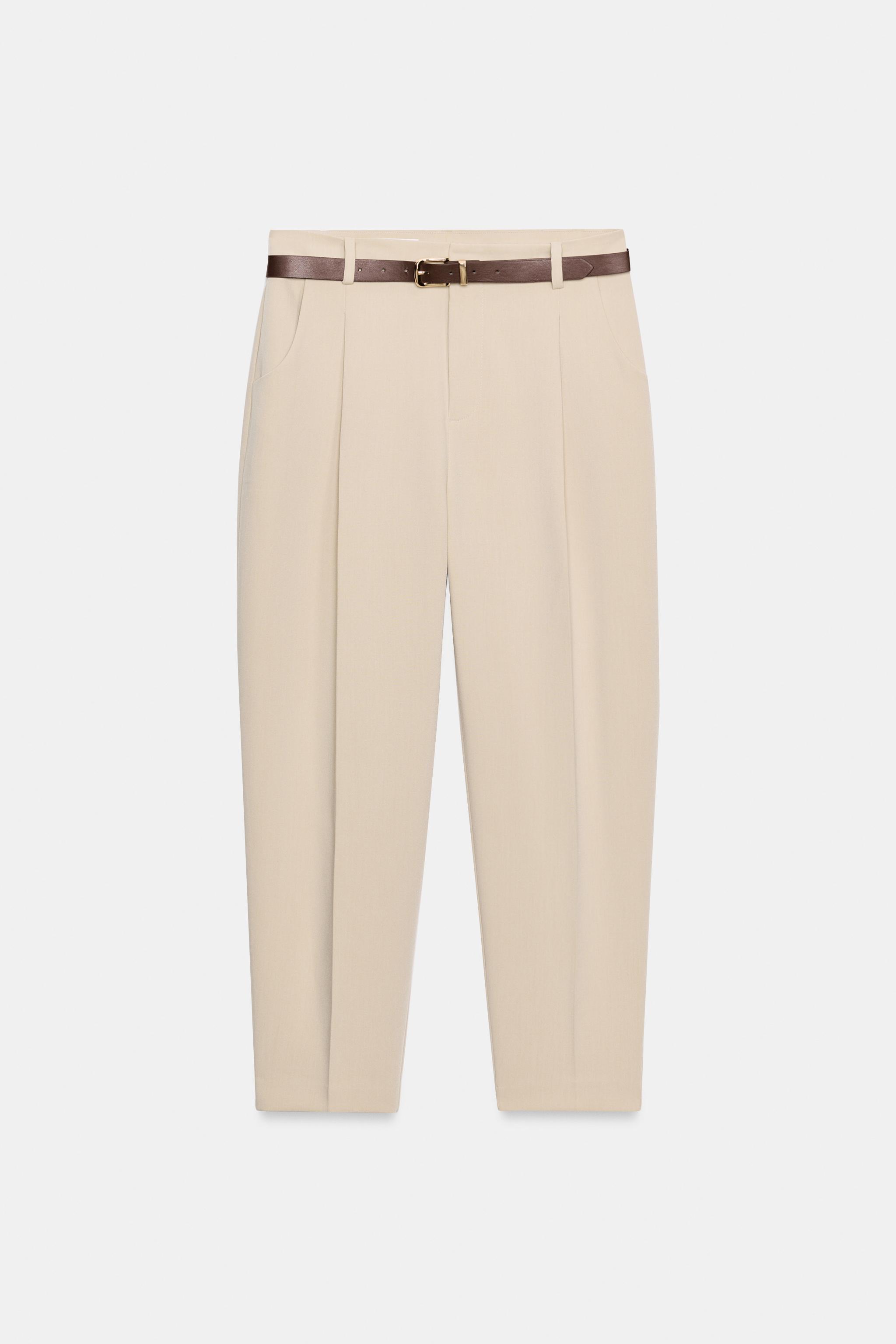 BELTED ANKLE PANTS — Light camel