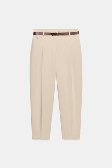 PANTALÓN TOBILLERO CINTURÓN - Camel claro de Zara