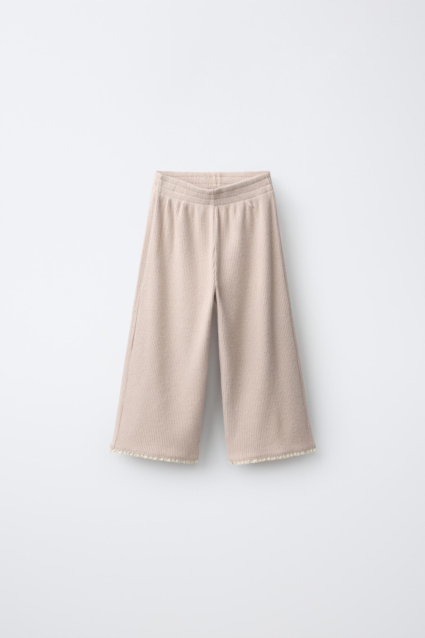 Детские брюки Zara Soft Touch Ribbed Wide-Leg, цвет: Бежевый