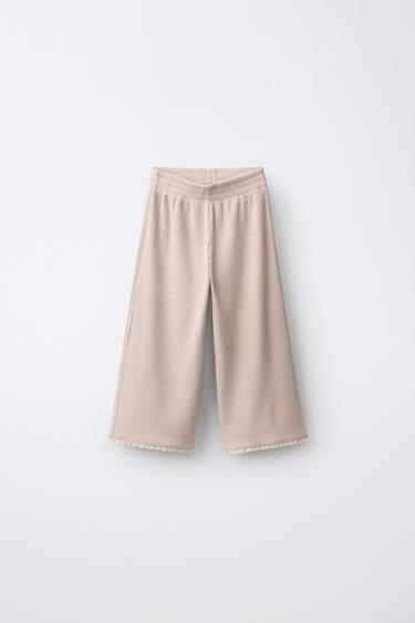 SOFT TOUCH RIBBED WIDE-LEG PANTS — Beige 1