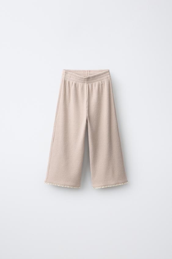 SOFT TOUCH RIBBED WIDE-LEG TROUSERS - Beige by Zara - Image 0