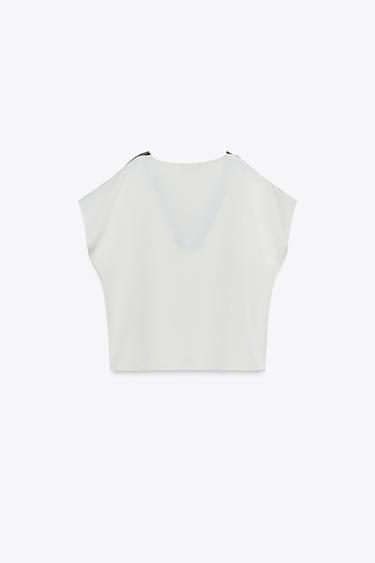 BLOUSE SATINÉE DENTELLE CONTRASTÉE - Écru de Zara - Image 3