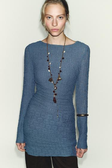MINIKLEID MIT DRAPIERTER STRUKTUR - Blau / Stahlblau von Zara