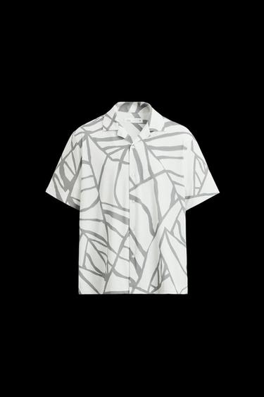 Zara ABSTRACT PRINT STRETCH SHIRT - White