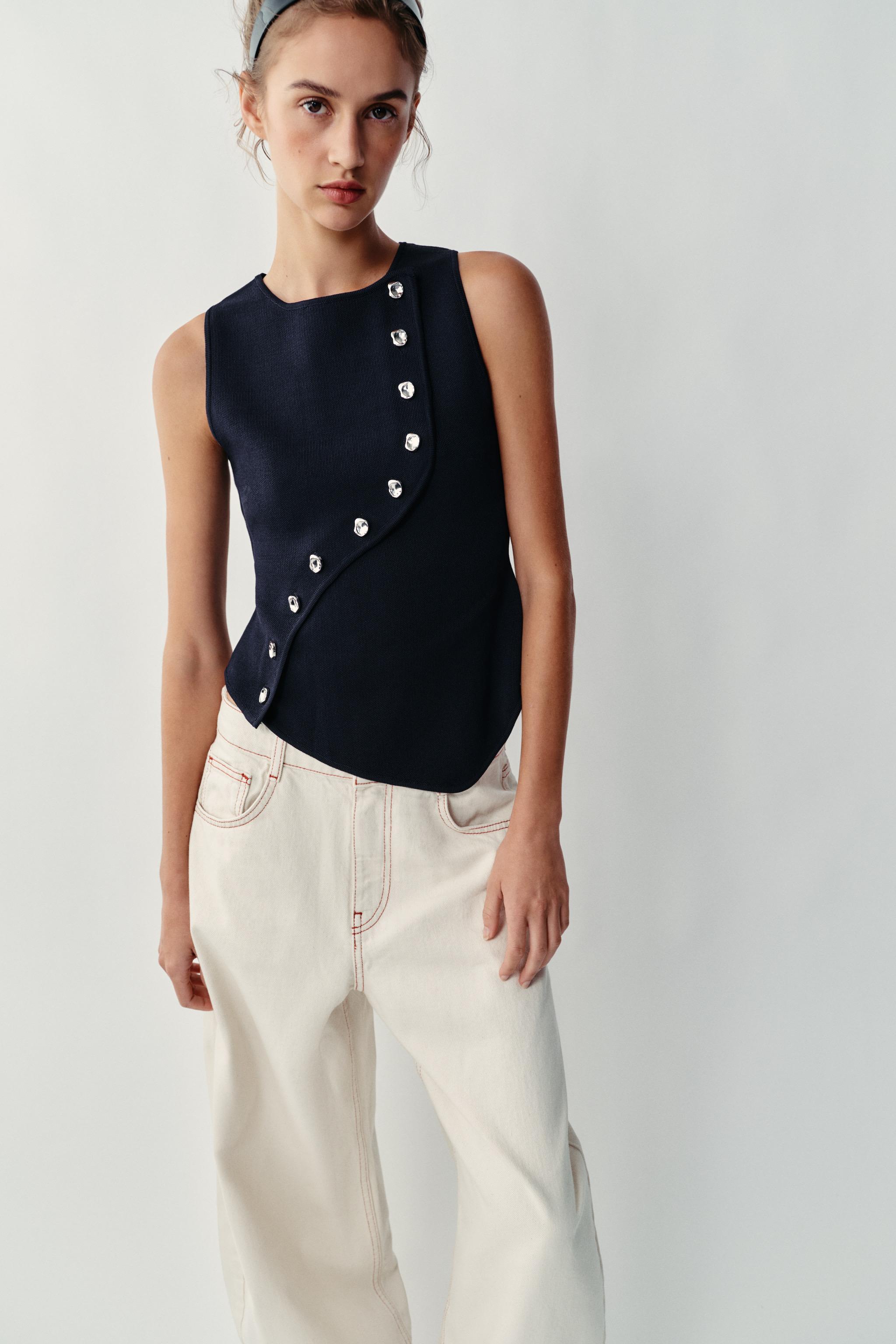 Женские свитеры Zara ASYMMETRIC CLOSURE KNIT TOP — фото 2