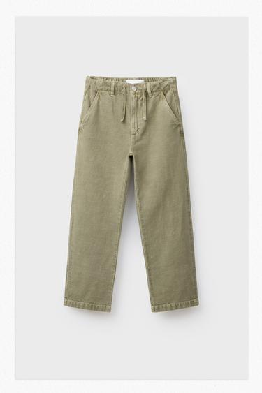 COTTON AND LINEN STRAIGHT-LEG TROUSERS - Light green by Zara