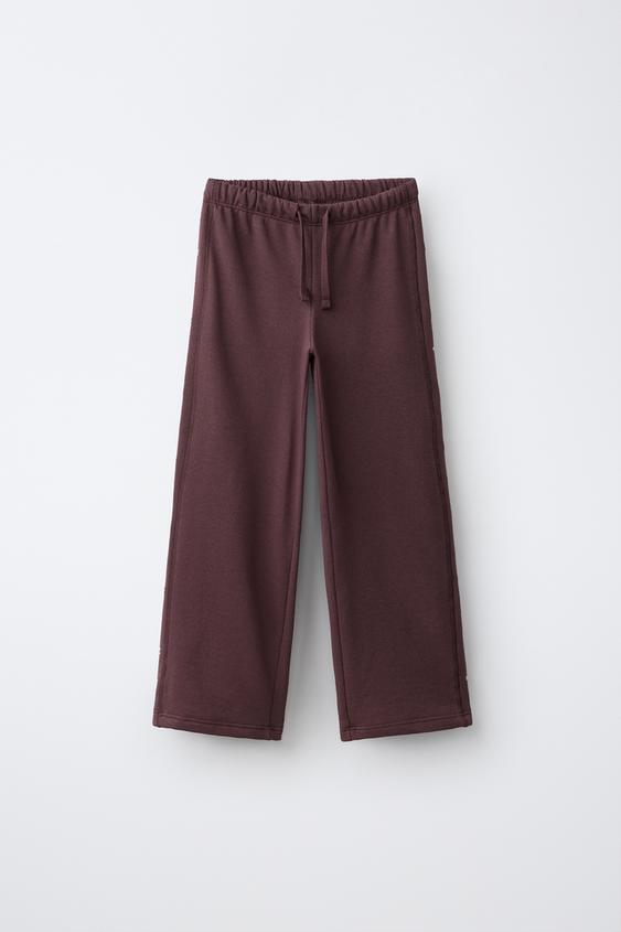 WIDE-LEG STUDDED TROUSERS - Burgundy by Zara - Image 0