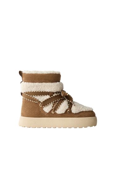 COMBINED FAUX SHEARLING ANKLE BOOTS - Brown by Zara